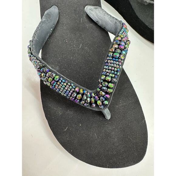 Unbranded Womens Sandals Flip Flops Size Unknown Black Beaded Thong Foam Base - Picture 5 of 10